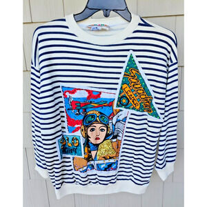 New A'MILANO 3/4 Sleeve Sequined Shirt Bling Gaudy 80's Flier Pilot Size S Ugly